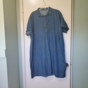 Unknown Brand Loose Fit Lightweight Denim Midi Dress/Long Tunic Short Sleeves XL